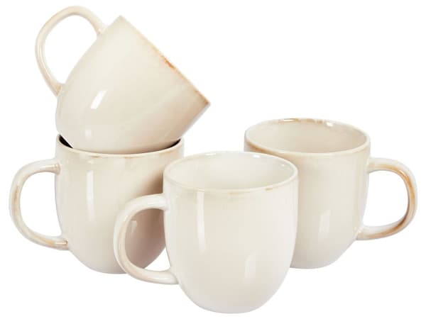 Set med 4 Muggar Ljus Beige Stengods Kaolin Handgjord Reaktiv Glasyr Finish Kök Matsal