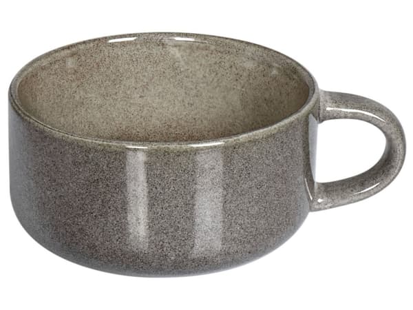 Sæt med 4 kopper med skål Gråt stentøj Kaolin Håndlavet Reaktiv glasur Bordservice Tekopper Kaffekopper