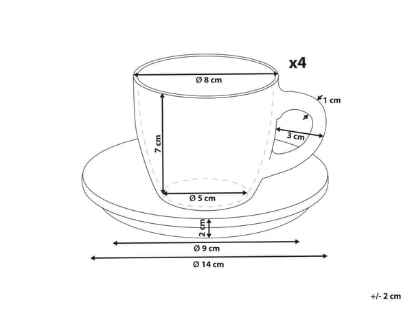 Sæt med 4 kopper med skål Hvidt stentøj Kaolin Håndlavet Reaktiv glasur Porcelæn Tekopper