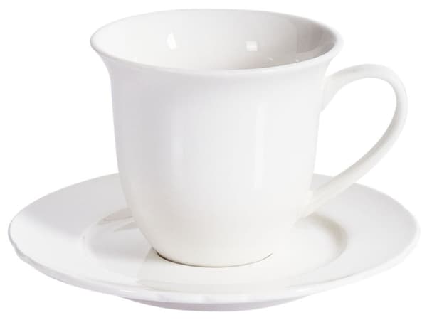 Sett med 4 kopper med skåler Hvit Porselen Blank finish Servise for 4 personer Kaffekopp Tekopp