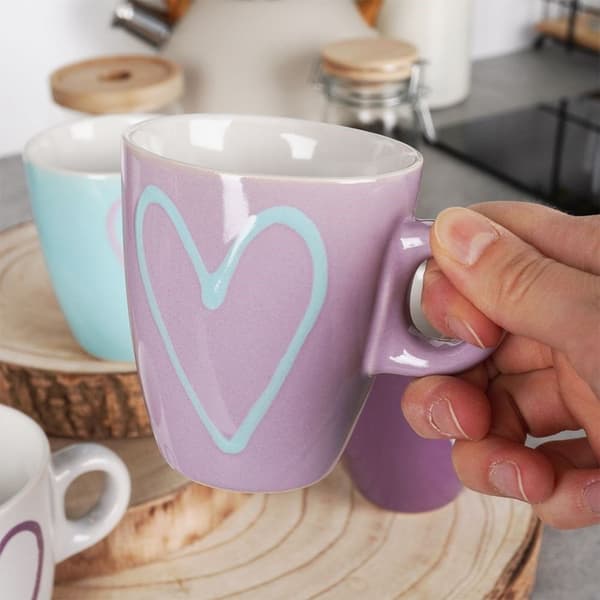 Keramisk krus med hjerter, sæt med 4 kopper til at drikke kaffe, te, 230 ml
