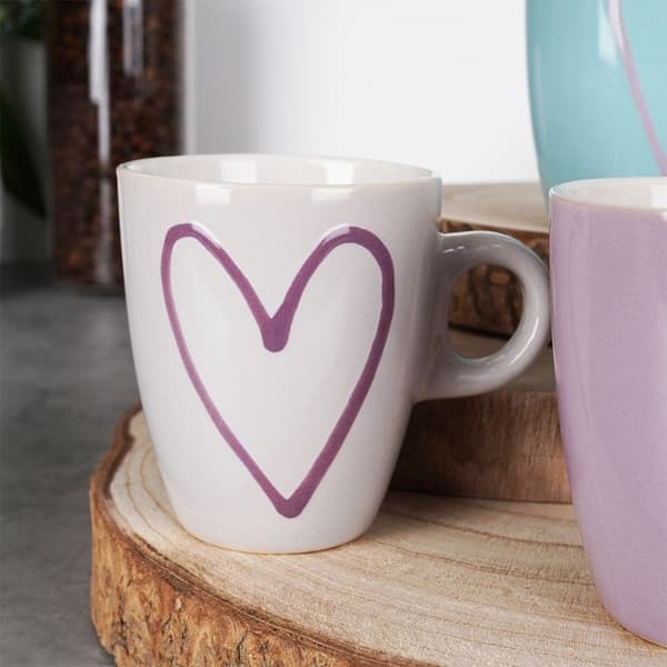 Keramisk krus med hjerter, sæt med 4 kopper til at drikke kaffe, te, 230 ml
