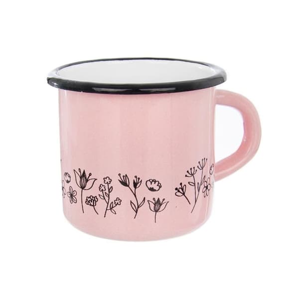 Retro emaljeret kruspotte, 0,4 l, blomster, pink