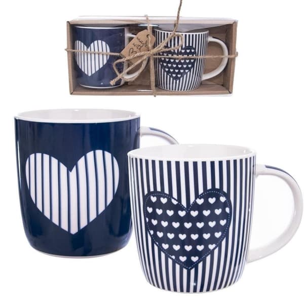 Porcelænskrus med hjerter, sæt kaffe- og tekrus, 390 ml, 2 stk.