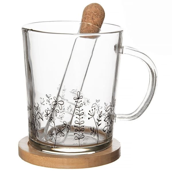Glaskrus med infuser og bambus plantestand, sæt med 3 stk. 400 ml