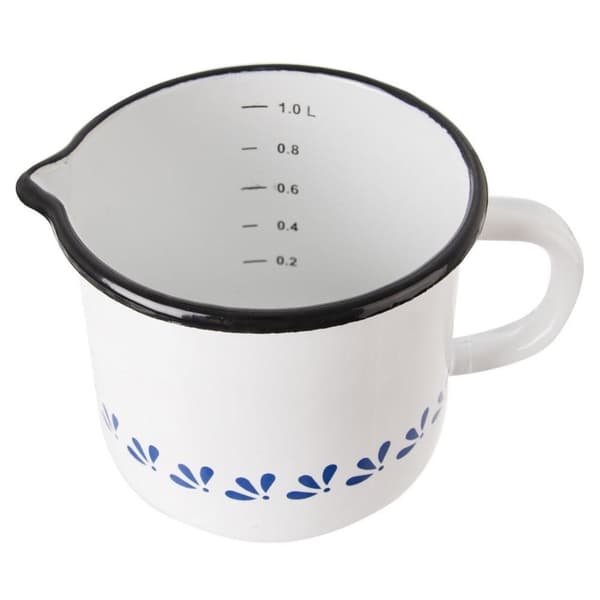 Krus med målebæger, retro emaljekande, 12 cm, 1,2 l