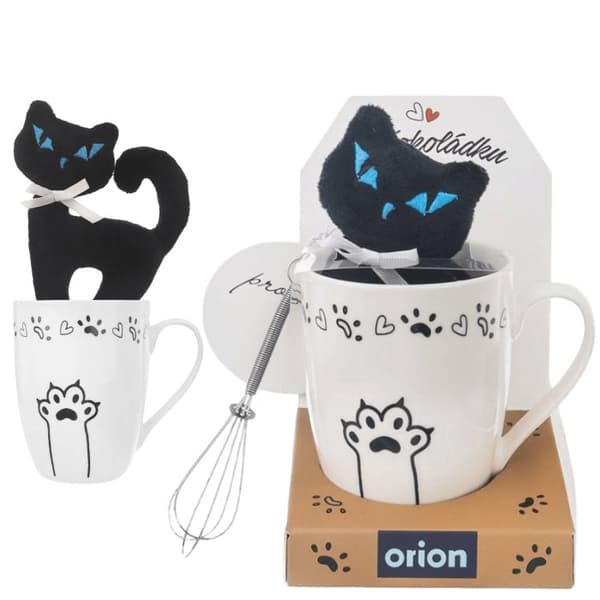 Krus med hank til kaffe te kakao keramisk indretning kat maskot killing sæt med 3 elementer