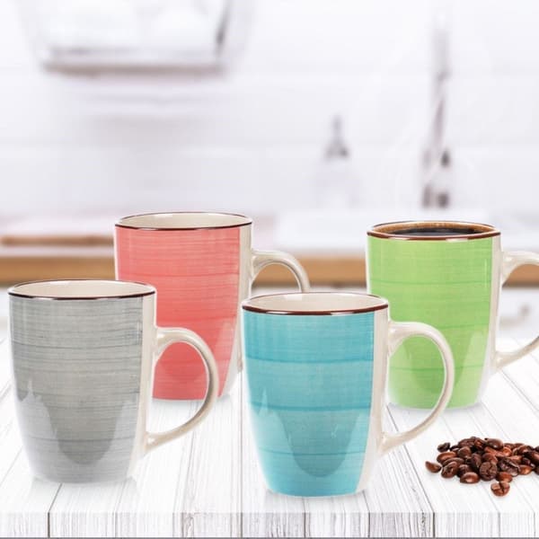 Keramiske kopper med hank til at drikke kaffe, te, sæt med 4, 350 ml