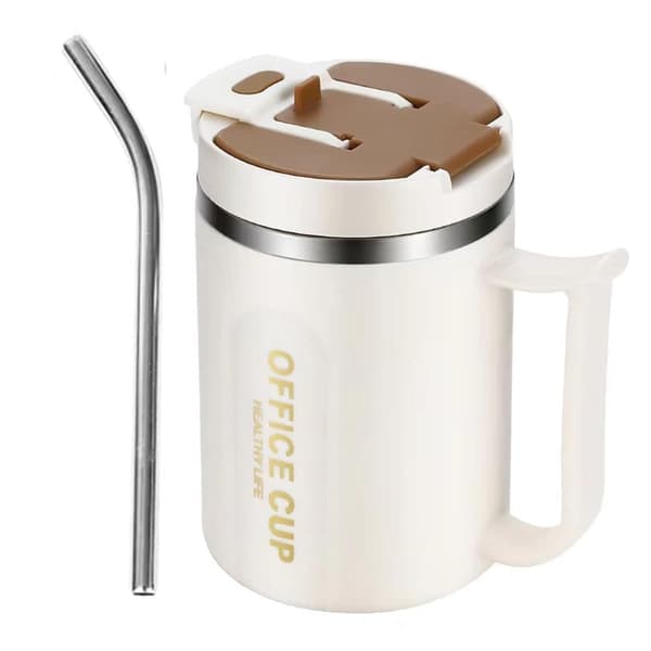 500 ml sugkopp termos, bärbar kaffekopp i rostfritt stål, läcksäker resekopp Brun