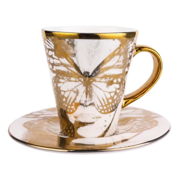 Golden Butterfly Espresso Cup & Saucer, Gold - Carolina Gynning