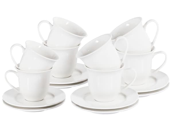 Sett med 8 kopper med skål Hvit Steintøy Kaolin Håndlaget Reaktiv glasur Servise Tekopper Kaffekopper