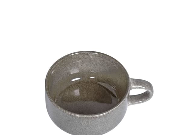 Sett med 8 kopper med skål Grå Steintøy Kaolin Håndlaget Reaktiv glasur Servise Tekopper Kaffekopper