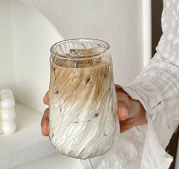 Transparent Glasmugg med Barkm枚nster och Rostfritt St氓lskiva