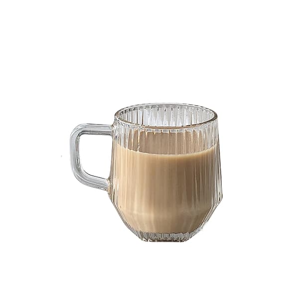 Lodret mønstret glas kaffekop med håndtag