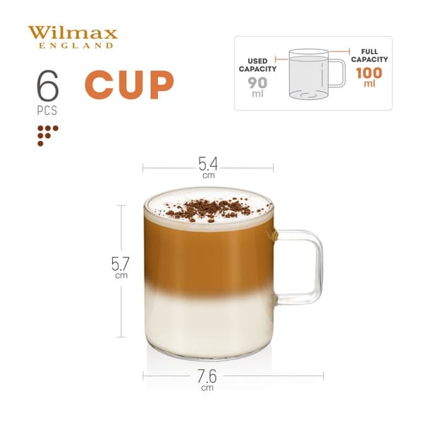 Wilmax | tee- ja kahvilasit kahvalla | 6 kpl:n setti | 100 ml |