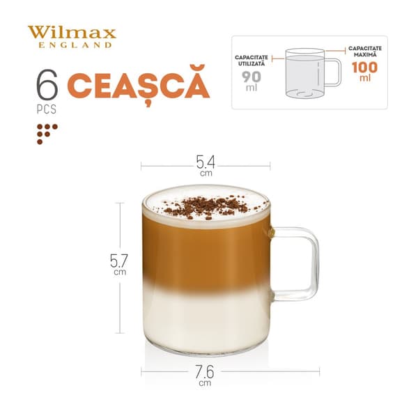 Wilmax | tee- ja kahvilasit kahvalla | 6 kpl:n setti | 100 ml |