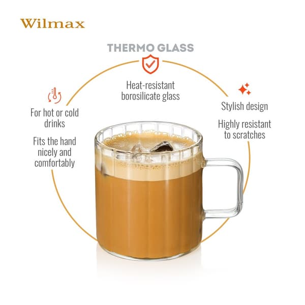Wilmax Termoglas med handtag - Set om 6 - 400 ml - Räfflade glasglas