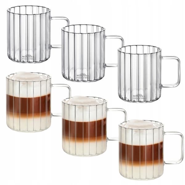 Wilmax Termoglas med handtag - Set om 6 - 400 ml - Räfflade glasglas