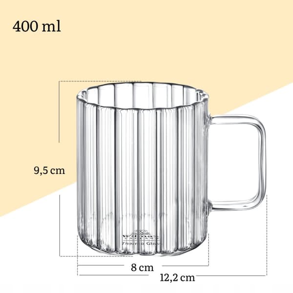 Wilmax Termoglas med handtag - Set om 6 - 400 ml - Räfflade glasglas
