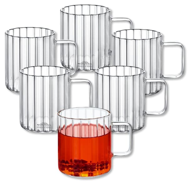 Wilmax Termoglas med handtag - Set om 6 - 400 ml - Räfflade glasglas