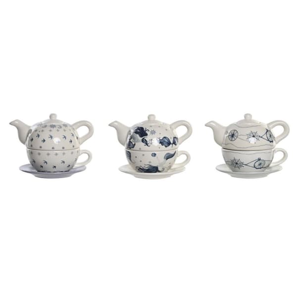 Teselskab-sæt DKD Home Decor Blå Hvid 750 ml Dolomite (3 enheder)