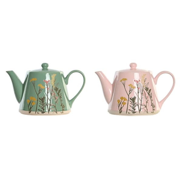 Teekannu DKD Home Decor Pinkki Vihreä Kivitavara (2 osaa)