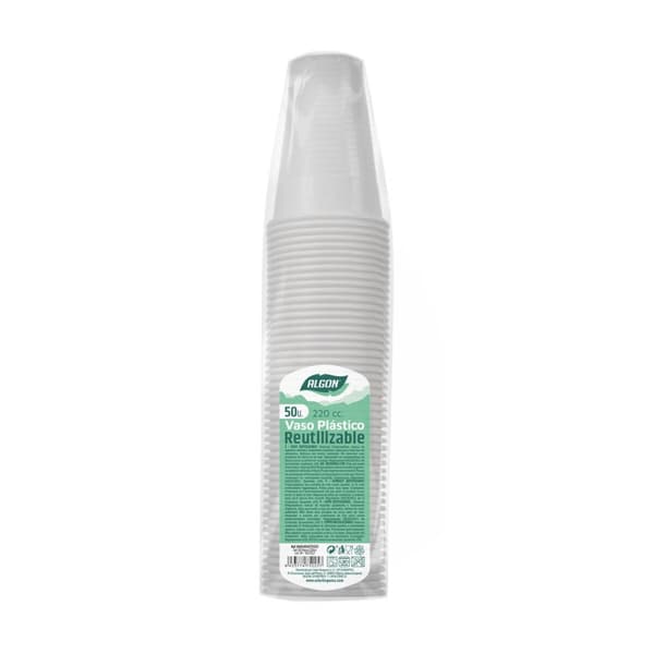 Set med återanvändbara glas Algon Vit 220 ml 50 antal