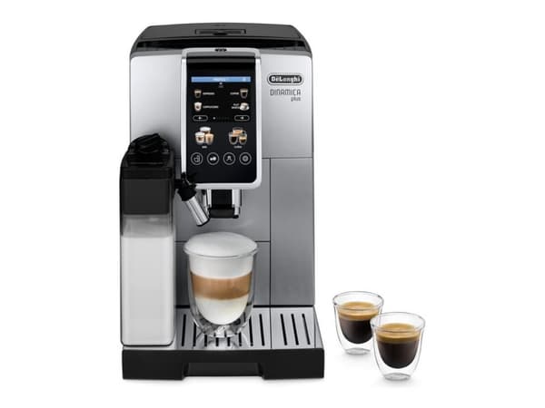 De’Longhi Dinamica Plus ECAM380.85.SB Helautomatisk Kaffemaskin med Mjölkskummare & 15 Bar Tryck- Silver/Svart