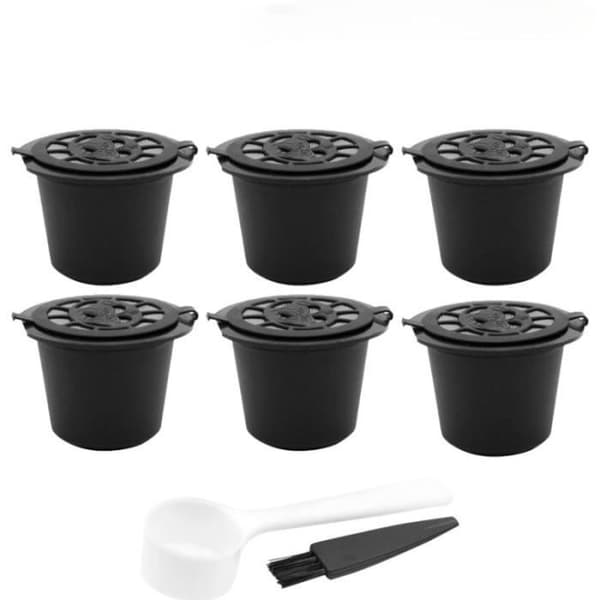 Färg 6st (set) Återanvändbara Nespresso-kaffekapslar, kopp med sked och borste, påfyllningsbar