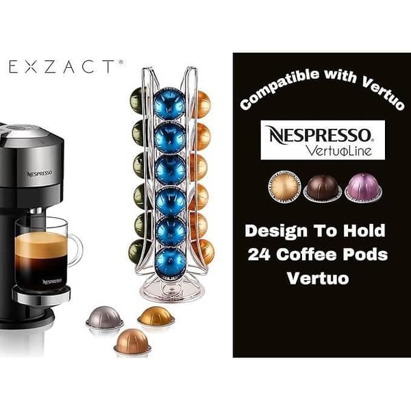 Kapselhållare för Kaffe - EXZACT - Vertuo - Kromat Metall - Rotera Stöd - 24 Kapslar