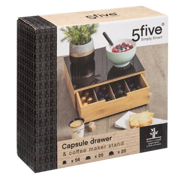 Kapselhållare - 5five - 2 lådor - Naturlig bambu - Rektangulär - Samtidsdesign
