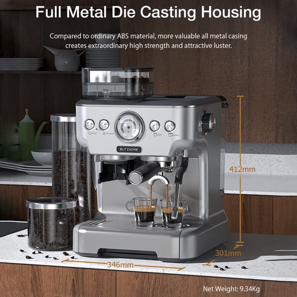BH-CMM5 1620W 20Bar professionell espressomaskin Kaffebryggare PID Smart Temperature Control Conical Burr Grinder