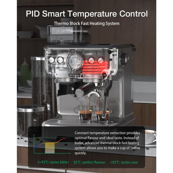 BH-CMM5 1620W 20Bar professionell espressomaskin Kaffebryggare PID Smart Temperature Control Conical Burr Grinder