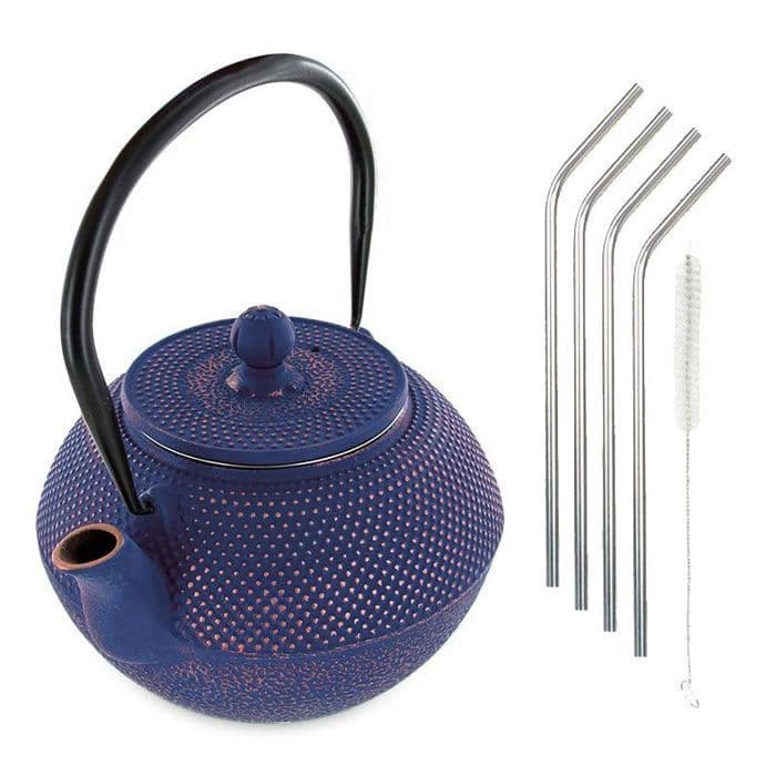 Song gjutjärn tekanna 1,2 L + 4 sugrör i rostfritt stål