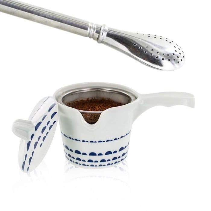 Kyoto grön tekanna + sugrör i rostfritt stål med filter