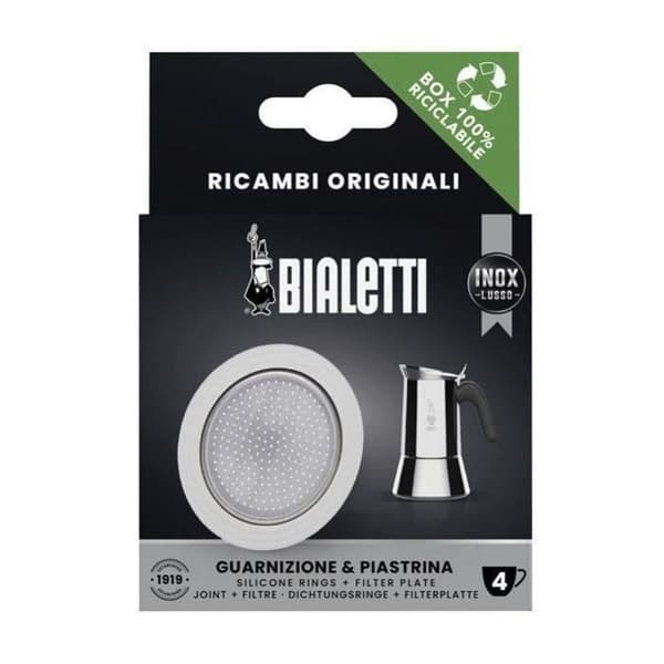 BIALETTI - Rostfritt stålfilter + 1 silikontätning för 4-koppars italienska rostfria kaffebryggare