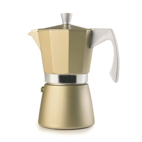 Ibili - Evva Golden Espressobryggare, 6 koppar, 300 ml, gjuten aluminium, kompatibel med induktionshällar