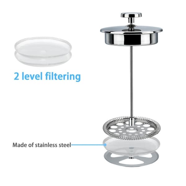 Kaffekanna i SILVER 1 l kaffebryggare enligt det franska pressystemet av rostfritt stål med filter av rostfritt stål presskanna kaffepress