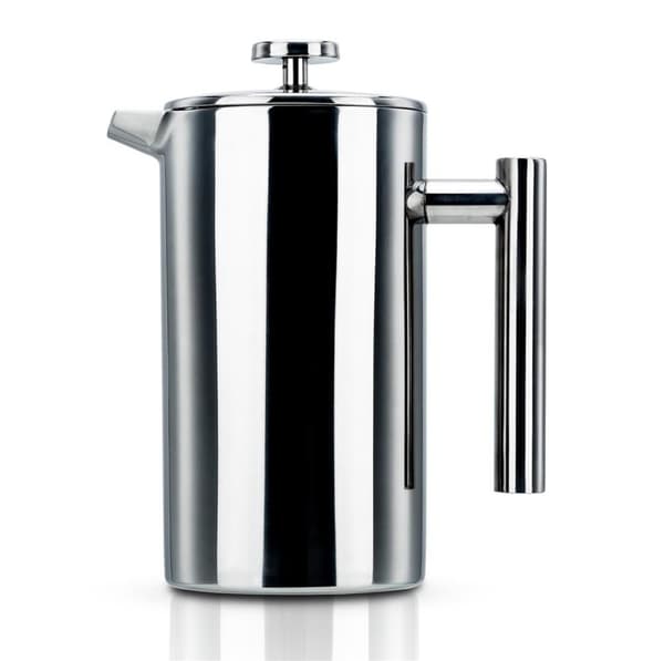 Kaffekanna i SILVER 1 l kaffebryggare enligt det franska pressystemet av rostfritt stål med filter av rostfritt stål presskanna kaffepress