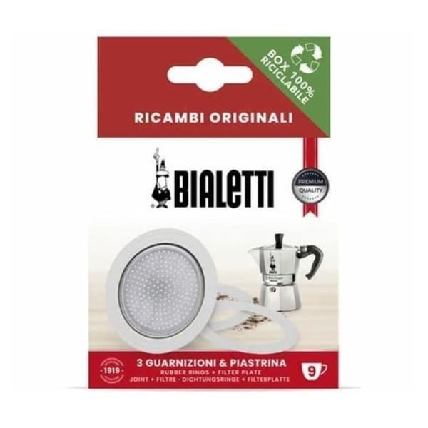 BIALETTI - Filter + 3 packningar för 9 koppar italiensk kaffebryggare