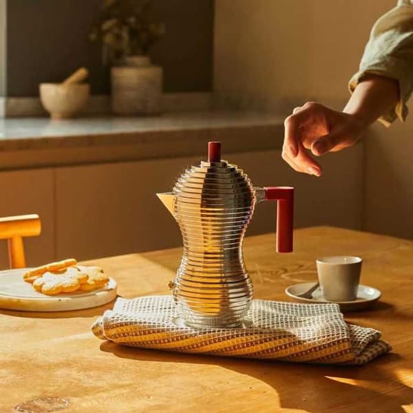 Espressobryggare - Alessi - MDL02-3 R - Stål - Röd - 3 koppar - 15 cl