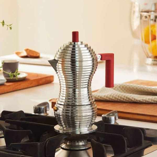 Espressobryggare - Alessi - MDL02-3 R - Stål - Röd - 3 koppar - 15 cl