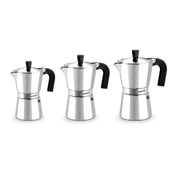 Italiensk kaffebryggare - MONIX - 3935007 - 6 koppar - Aluminium - Rostfritt stål - Grå