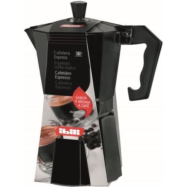 Ibili - Bahia svart espressobryggare, 3 koppar, 150 ml, aluminium
