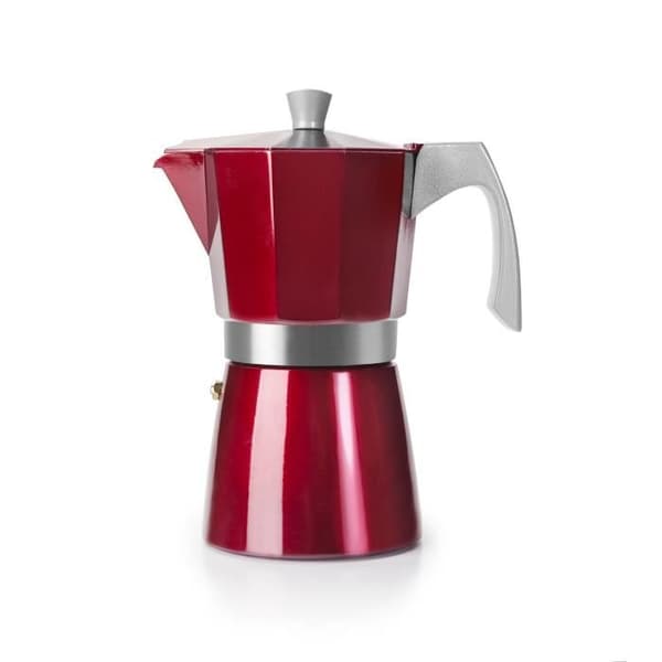 Ibili - Evva Red Espressobryggare, 12 koppar, 600 ml, gjuten aluminium, kompatibel med induktionshällar