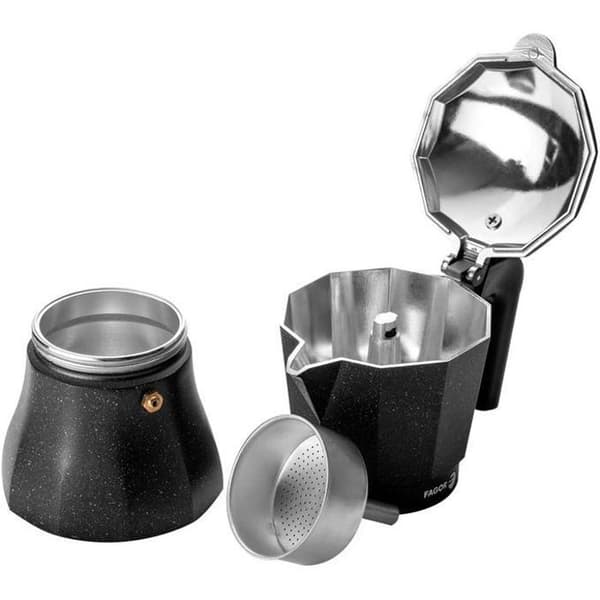 Italiensk espressobryggare i aluminium, 12 koppar kaffe, glaskeramik, gas FAGOR Tiramisú Svart 00437