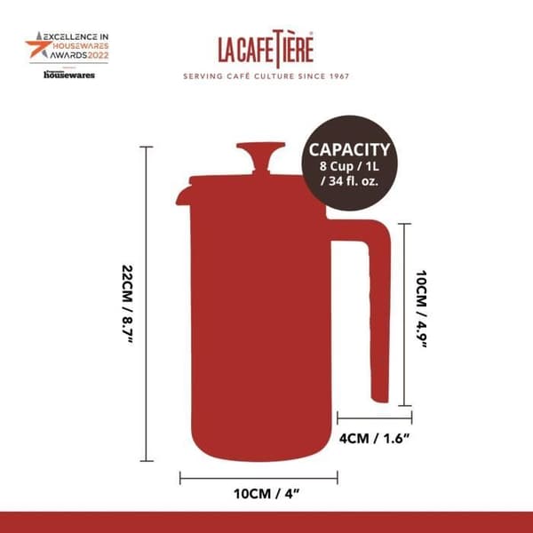 Fransk press kaffebryggare - KÖKSHANTVERK - La Cafetière PISA - 8 koppar - Rostfritt stål - Borosilikatglas