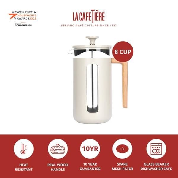 Fransk press kaffebryggare - KÖKSHANTVERK - La Cafetière PISA - 8 koppar - Rostfritt stål - Borosilikatglas