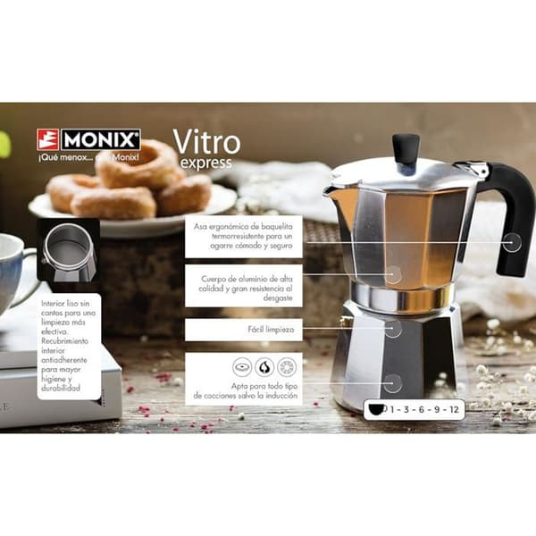 Italiensk kaffebryggare - MONIX - 3935009 - 12 koppar - Rostfritt stål Aluminium - Rostfritt stål Färg