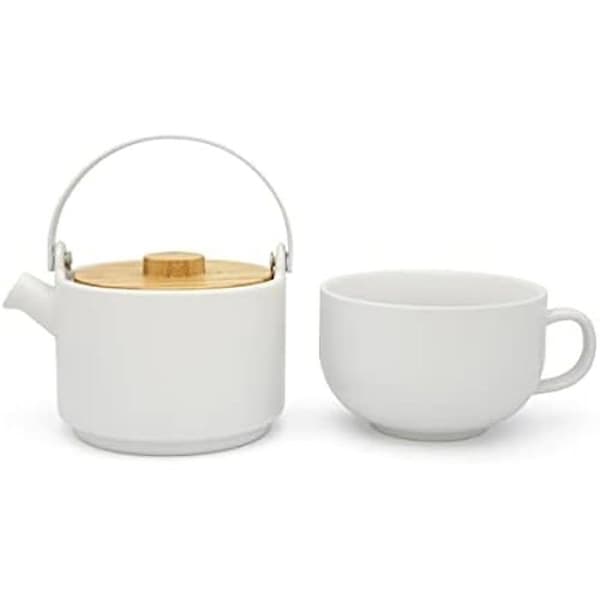 Teapot - BREDEMEIJER - Umea - Vit keramik - 500 ml - Med lock i bambu